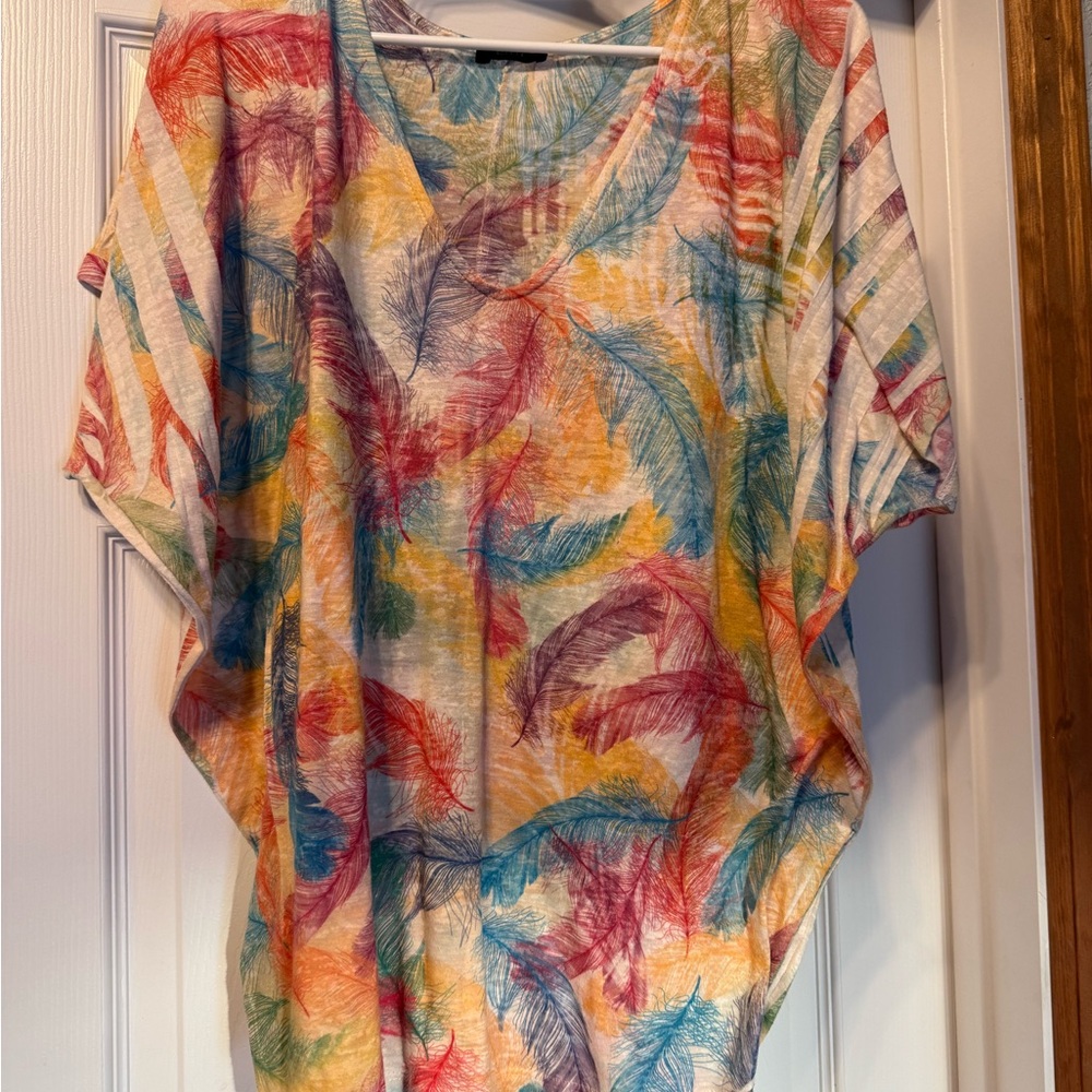 Colorful Feather Print Women's Top